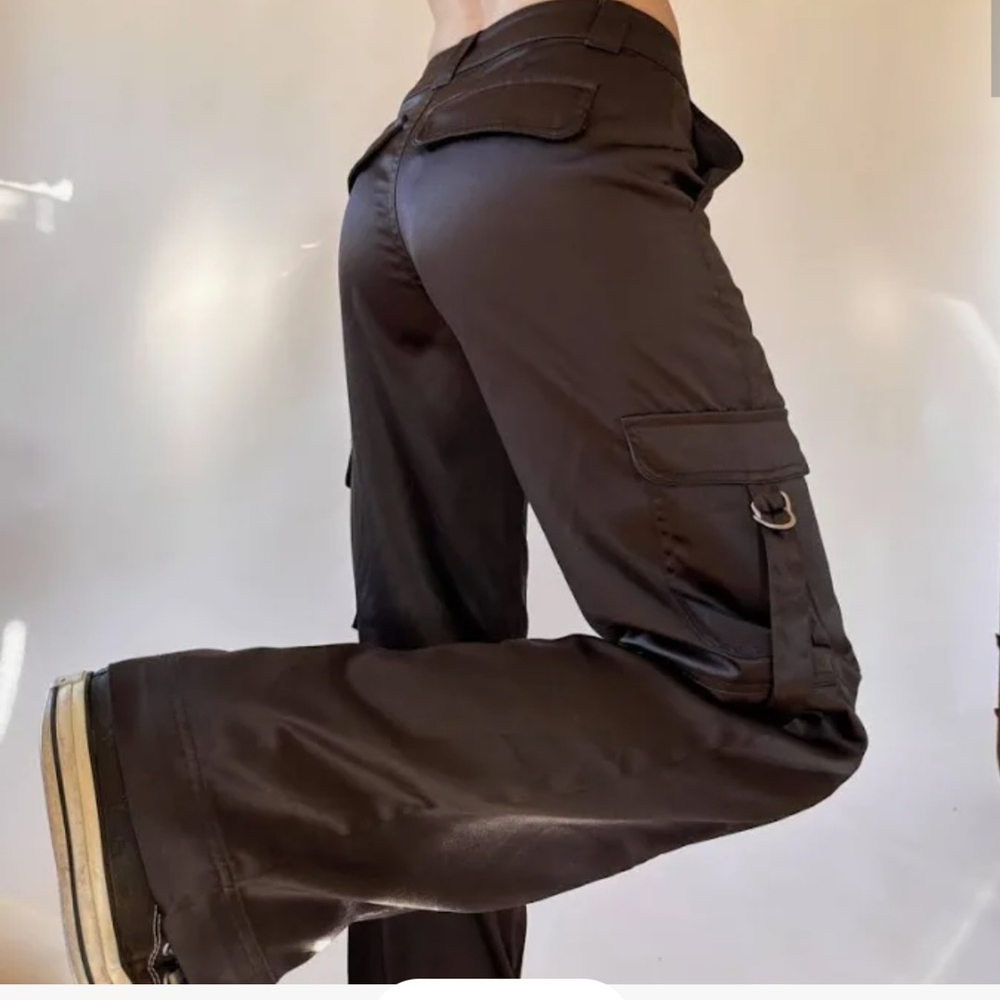 love Fire Dark Black Silky Pants With Pockets